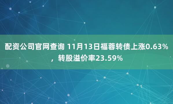 配资公司官网查询 11月13日福蓉转债上涨0.63%，转股溢价率23.59%